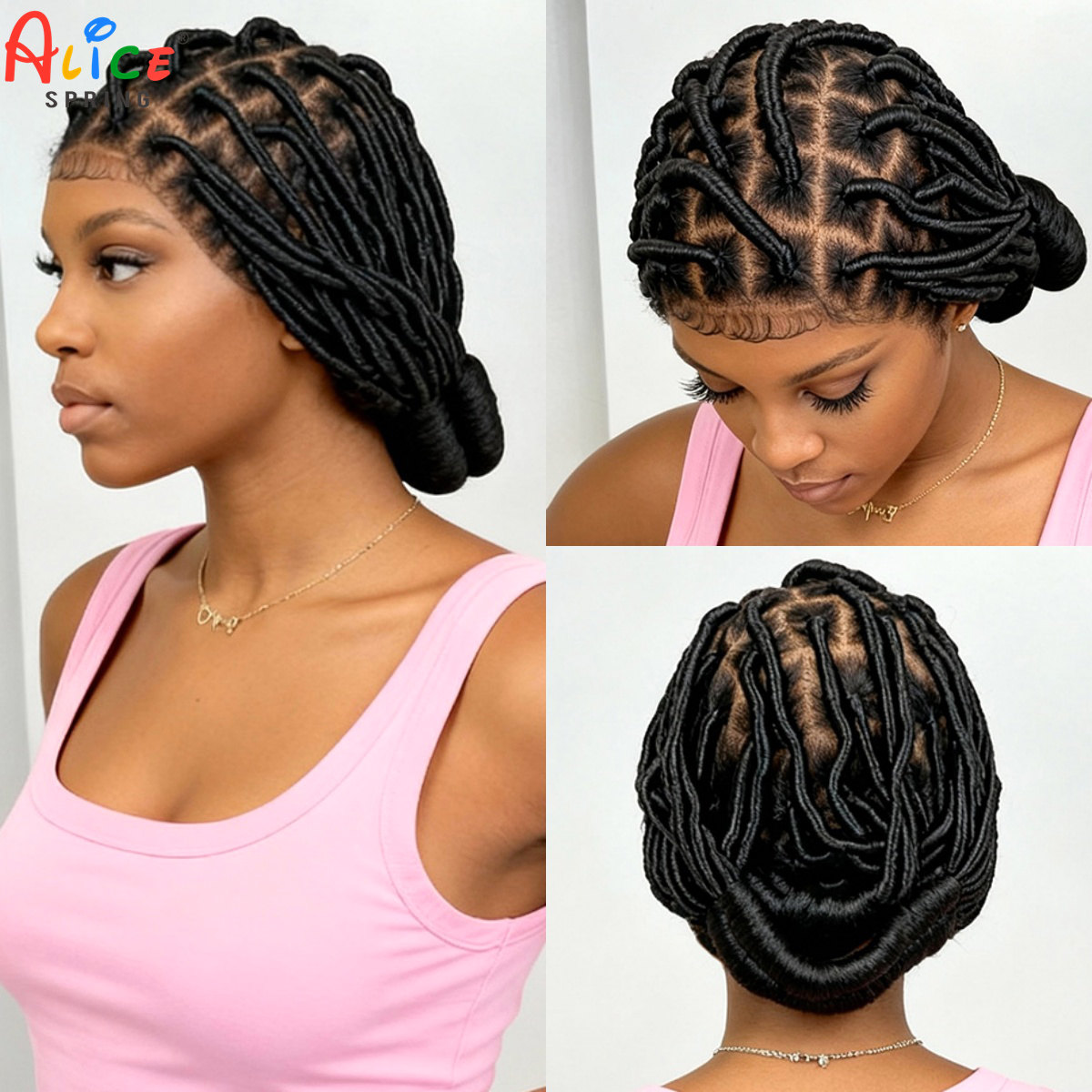 Synthetic Braided Wigs For Black Women - Bantu Geflochtene Perücken Synthetische Vollspitze Handgefertigte