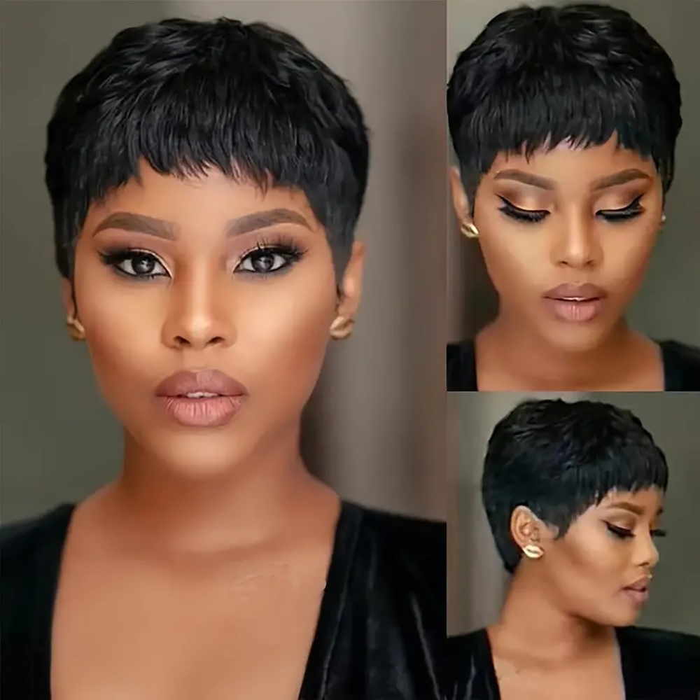 Short Pixie Cut Wig Human Hair Cheap - Kurze gerade Echthaar-Perücken, natürliche Farbe, brasilianisches