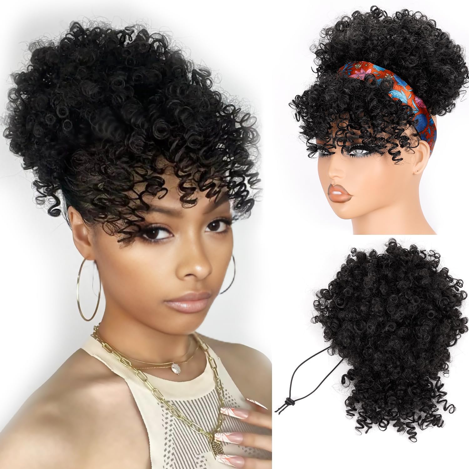 Drawstring Afro Curly Puff Ponytail - Kurzer Pferdeschwanz mit Pony Afro Puff