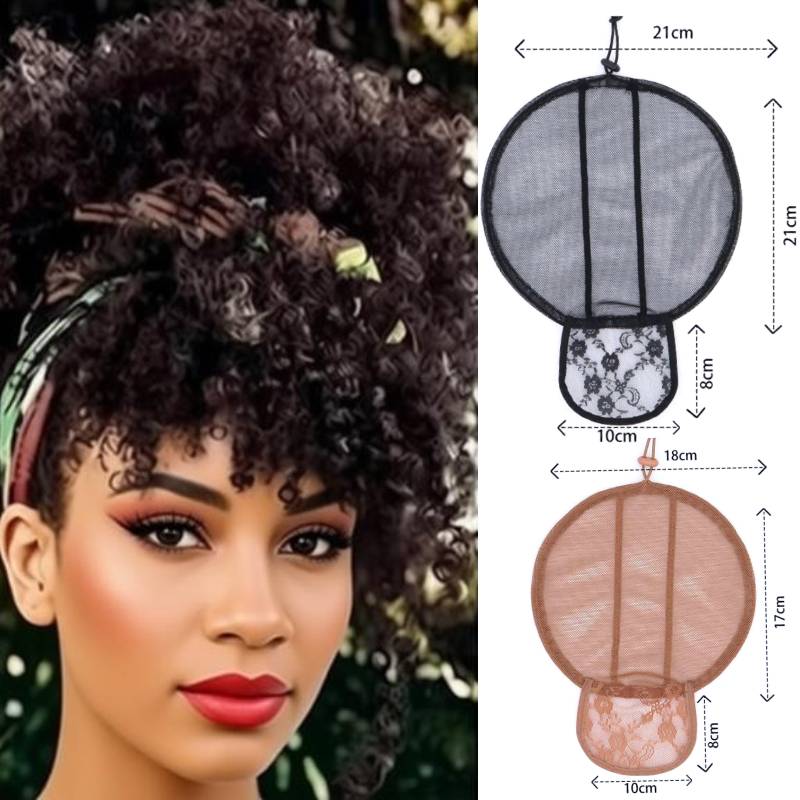 Drawstring Afro Curly Puff Ponytail - 17cm Verstellbare Afro Puff Netz-Kappe mit
