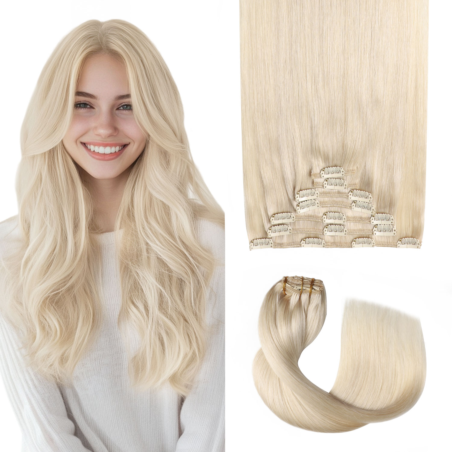 Seamless Clip In Hair Extensions Human Hair - Clip-in Extensions aus Echthaar # 60