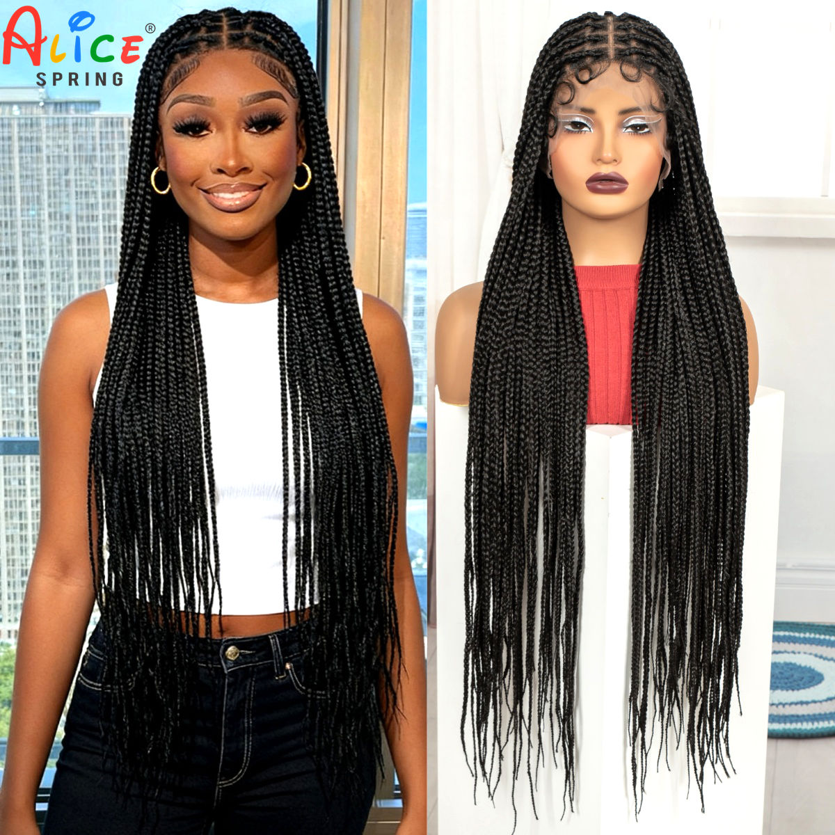 36 Zoll lange Box-Braids-Perüc – Synthetic Braided Wigs For Black Women Bewertung und Preis